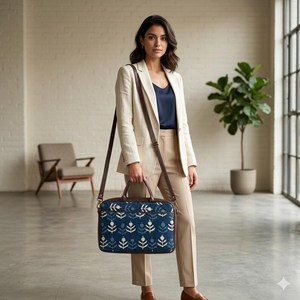 Bolso de Mano para Portátil de Algodón Hecho a Mano, Bolso de Oficina Estampado con Correa, Bolso Bandolera Étnico - Product Image 2