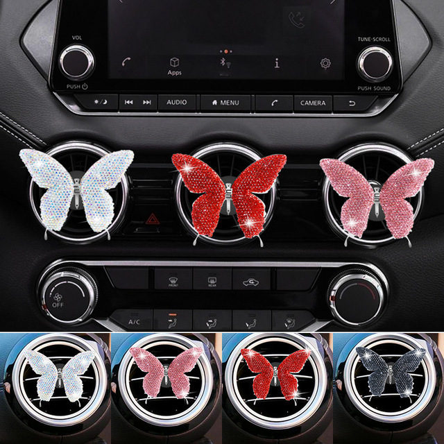 Car Butterfly Diamond-Encrusted Metal Air Vent Fragrance Clip & Perfume Holder with Fresh-Air & Air Conditioning Ornament