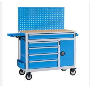 Chariot de rangement d'outils moderne en acier inoxydable robuste bleu, 1 porte, 5 tiroirs, chariot mobile pour atelier - Product Image 5