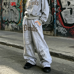 Pantalon de survêtement streetwear personnalisé pour homme 400/500 g/m² en coton 100 % imprimé, délavé à l'acide, coupe large et décontractée, style jogger - Product Image 2