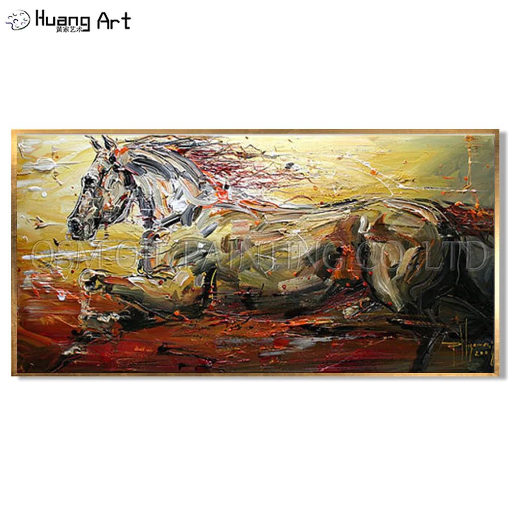 Skilled Artist Handmade High Quality Abstract Running Horse Oil Painting on Canvas Modern Knife Horse Painting for Living Room