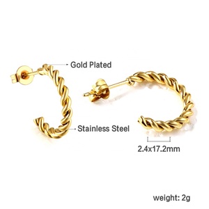 Nouvelles Boucles d'Oreilles Tendance en Acier Inoxydable Plaqué Or PVD 18K, Forme C, Torsadées en Corde, avec Perles, Bijoux Géométriques pour Femme - Product Image 3