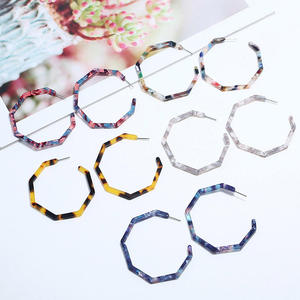 Boucles d'oreilles tendance style vintage grand format octogonales, motif léopard, en résine acétate et acrylique, <span class=keywords><strong>bijoux</strong></span> cercle - Product Image 4