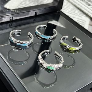 Fine Jewelry Irregular Band <b>Ring</b> Women Y2K Blue Oil Drop Minimalist Aquamarine Zircon Drop Glaze Personalized Open <b>Adjust</b> <b>Ring</b> - Product Image 1