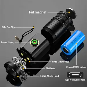 Helius Nieuwe Hoge Kwaliteit 3 Led Mini 18350 Batterij Oplaadbare Waterdichte Met Magneet Wandelen Camping Zaklamp