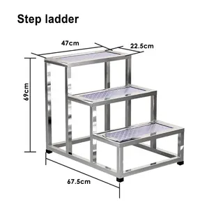 3 Storey Step Ladder 304 Stainless Steel Portable Patient Surgical Medical Hospital Step Stool H21.16 Inch