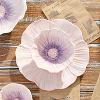 Ensemble de bols et d'assiettes en céramique florale sous glaçure violette, assiette à dessert, bols à salade et à riz, assiette à fruits, passe au micro-ondes, usage domestique et hôtelier