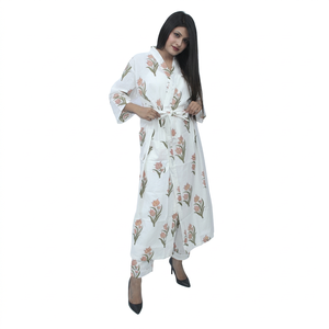 Handmade Indian 100% Cotton Breathable Casual Maxi Gown Floral Printed V-<b>neck</b> Winter Ethnic Nightgown Plus Size Drawstring Knee - Product Image 1
