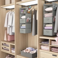 Organisateur de placard suspendu pliable 4 niveaux en non-tissé avec poches en maille, 2 tiroirs et 2 cintres métalliques – Sac de rangement pour armoire (vente directe usine)