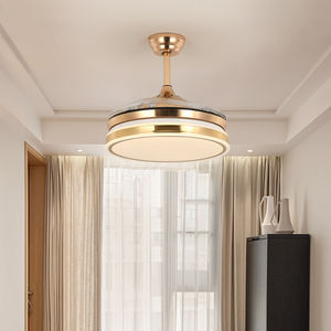 Modern AC Motor <b>LED</b> <b>Ceiling</b> <b>Fan</b> Unique Three-Colour Changing Chandelier Unique Copper Body Remote Control Switch Acrylic Lamp - Product Image 3