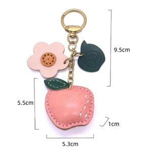 Pink Genuine Leather Cute Fruit Purse Charms New Style Handbag <b>Keychain</b> Car Ornament Leather Fruit <b>Keychain</b> for GIfts - Product Image 3