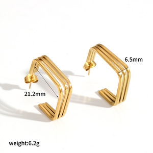 Pendientes geométricos de acero inoxidable con baño de oro de 18k para mujer, joyería de moda. - Product Image 4