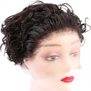 WXJ Hot Beauty 13x4 Lace Front Pixie Cut peluca al por mayor 100% pelucas cortas brasileñas cabello humano Bob peluca con flequillo para mujeres negras