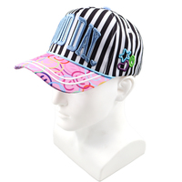 Casquette de baseball brodée 3D « Good Day » mignonne, rayée noir et blanc, avec visière imprimée Smiley rose, 5 panneaux, style Y2K, streetwear décontracté