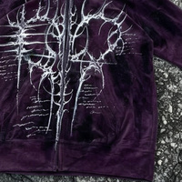 Vente en gros de sweats à capuche pour hommes, couleur violette, fermeture éclair, impression personnalisée, style gothique, streetwear, fabricant de streetwear