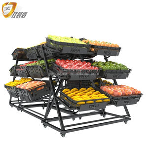 Étagères de supermarché en métal et en bois multicouches personnalisées en usine, présentoir de fruits et légumes pour supermarché - Product Image 1