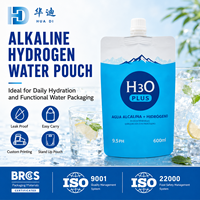 Pochette personnalisée imprimée pour eau alcaline hydrogénée 500 ml, avec bec verseur, anti-fuite, pour marques de boissons fonctionnelles