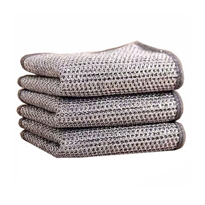 ผ้าเช็ดจานลวดเงิน ผ้าขัดหม้อตาข่ายเหล็กสองด้าน ผ้าทำความสะอาดครัว ไมโครไฟเบอร์ ไม่ติดคราบน้ำมัน ไม่ทิ้งคราบ - Product Image 2