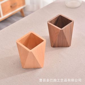 Diamond Shaped Wooden <b>Pen</b> Holder Square Office Desk Storage <b>Box</b> Simple Stationery Organizer Walnut And Beech Wood - Product Image 1