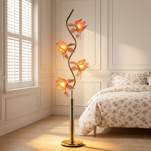 Luxury Accent Standing <b>Lamp</b> 4 Pink Acrylic Lotus Shades Golden S Pole Decor <b>Floor</b> Light for Gallery & Exhibition Space - Product Image 4