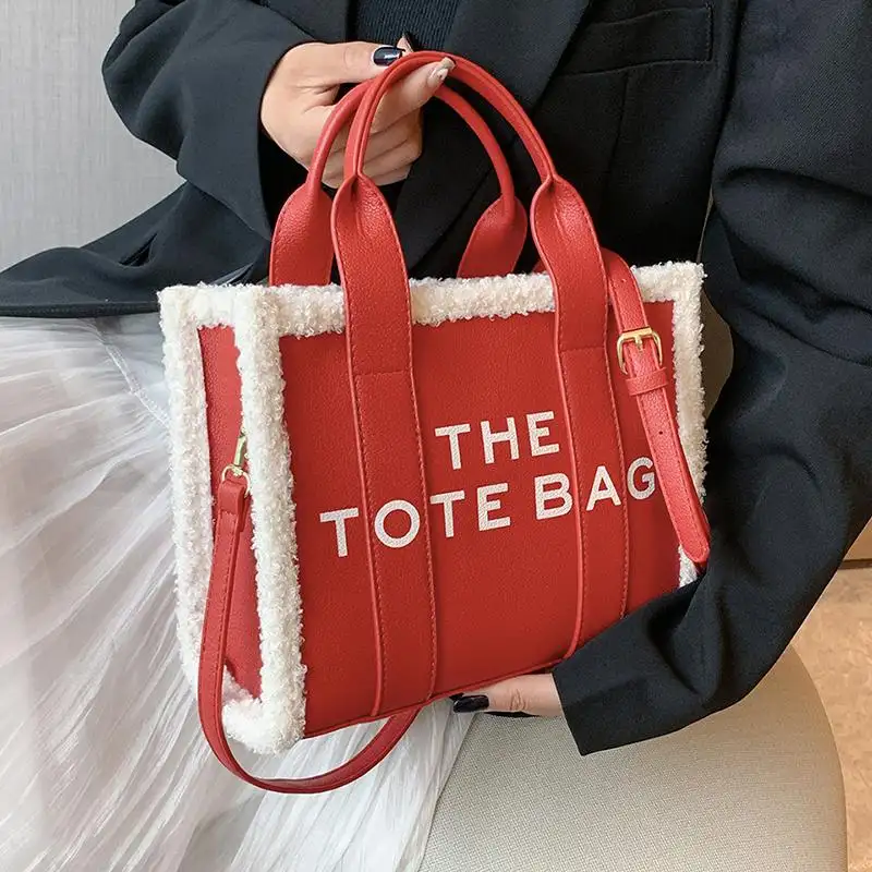 Pu Lambswool Shoulder Crossbody Bag Plush Large Handbag Ladies Fashion Handle Bags Ins Brand Letter Big Tote Bags for Women