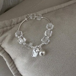 Bracelet carré en argent sterling S925 avec cristal blanc naturel, design géométrique, cordon élastique, bijoux pour femmes à porter au quotidien - Product Image 2