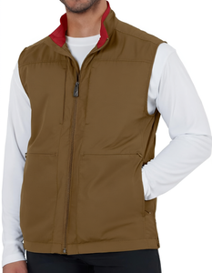 <b>Men's</b> Brown Stand Collar Zip-Up <b>Vest</b> Windproof Casual Outdoor Wear Polyester Shell Multi Pocket Regular Length - Product Image 1