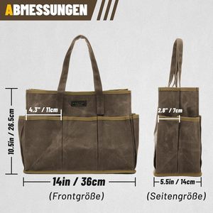 Bolsa de Herramientas Impermeable de <span class=keywords><strong>Lona</strong></span> Encerada con 11 Bolsillos para Herramientas de Jardín y Destornilladores, <span class=keywords><strong>Gris</strong></span>, Portátil con Asa (36x14x26.5cm) - Product Image 2
