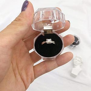 Cajas de anillos de cristal de plástico acrílico transparente de alta calidad, cajas de pendientes de forma redonda, joyero de embalaje - Product Image 6