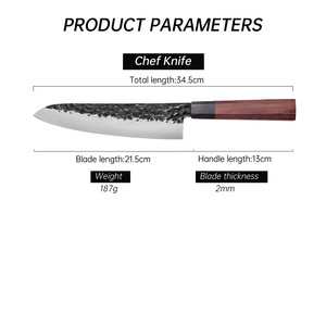 Ensemble de couteaux de cuisine élégants en acier inoxydable japonais Gyuto PRO avec manche en bois d'ébène Padauk pour trancher - Product Image 2