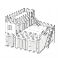Cabane Apple en acier blanc surélevée à deux niveaux avec bar et terrasse en bois pour salon extérieur