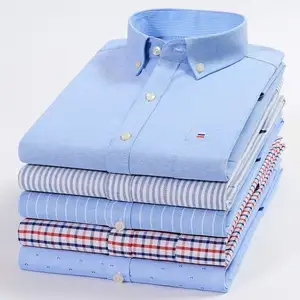Men's Oxford Short Sleeve Solid Color Casual Plus Size Formal Stripe Flannel Plaid Oxford Shirts for Men Broadcloth Fabric Woven
