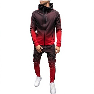 Conjunto deportivo de 2 piezas para hombre con capucha y color degradado, chaqueta con cremallera y pantalones jogger, ropa deportiva informal. - Product Image 1