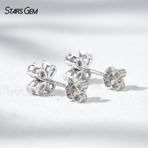ต่างหูรูปดอกไม้ทรงวงรี Starsgem ทองคำขาว 10K ทองคำเหลือง 2.5*3.5 มม. เพชรทรงวงรีเพาะเลี้ยงในห้องปฏิบัติการ 8 เม็ด ต่างหูสวยคลาสสิก - Product Image 3