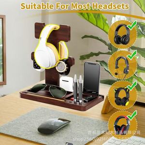 Soporte de madera para auriculares, bandeja de almacenamiento multifuncional para billetera, llave, reloj, organizador de oficina, tipo rectangular - Product Image 2