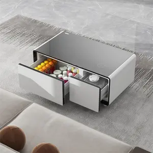 Kulkas mini 93L, furnitur rumah kulkas multifungsi meja kopi pintar dengan 2 laci dingin