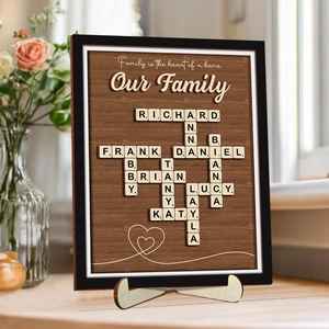 Signe en bois personnalisé de style Art Déco avec le nom de la famille, <span class=keywords><strong>Scrabble</strong></span>, décoration de la maison avec le nom de famille, cadeau unique pour les grands-parents, cadeau d'anniversaire, bar - Product Image 1