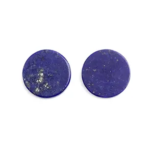 Handmade Drilled Natural Lapis Lazuli 12mm Flat Round Coin Shape Loose Gemstone For Ring Pendant Earrings Making