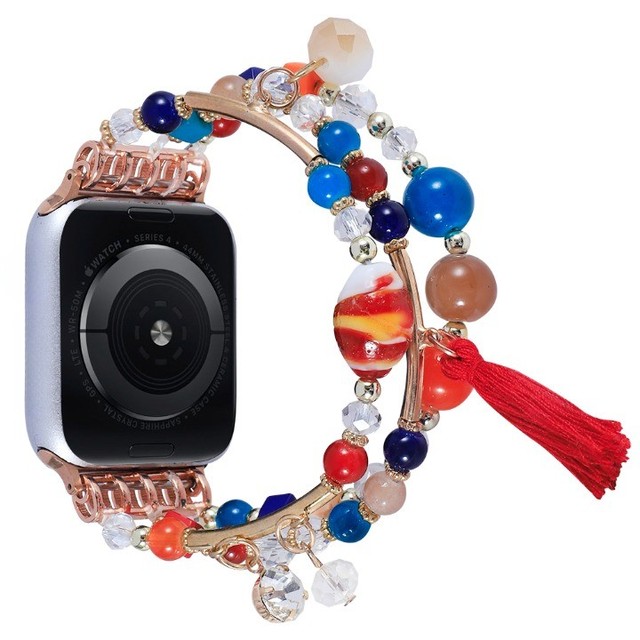 42/44/45mm Acrylic Beaded Bracelet Watch Strap for Apple Watch Alloy Buckle 38/40/41MM Band Compatible