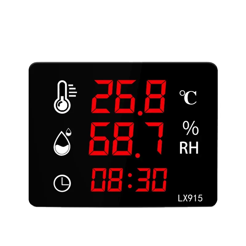Medidor de umidade e temperatura digital led, sensor fixado na parede termômetro higrômetro interno com tempo relógio de parede