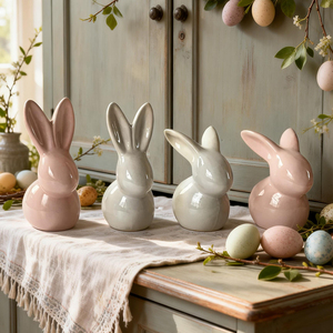 Décoration Lapin pour la Maison, Figurine Lapin en Céramique, Décoration Nordique, Statue Lapin de Printemps, Ornement Animal Émaillé - Product Image 3