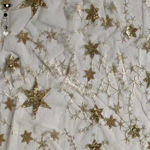 Moda oro/azul marino/rosa/plata/negro brillante lentejuelas tela encaje estrella tela - Product Image 2