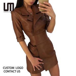 Abito da donna <span class=keywords><strong>con</strong></span> Logo personalizzato in <span class=keywords><strong>pelle</strong></span> sintetica-abito corto Sexy <span class=keywords><strong>con</strong></span> cintura, abito da <span class=keywords><strong>giacca</strong></span> in finta <span class=keywords><strong>pelle</strong></span> per Streetwear - Product Image 1