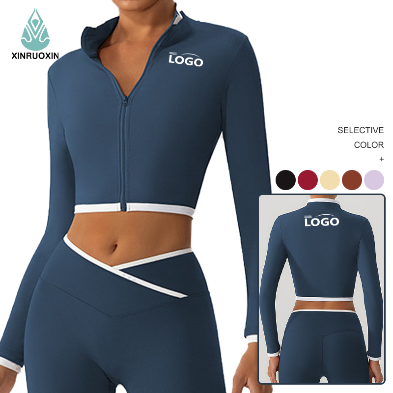 Customized New Yoga Pants Jacket with Contrasting Color Form-fitting Stand-up Collar, Zipper, Running Long-sleeved Top for Women