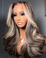 Cabello Humano Natural con Encaje Transparente HD 13*6, Color Rubio Ombre con Reflejos, Densidad 200, Cabello Humano Largo con Línea de Cabello Natural y Ondas Suaves