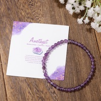 Bracelet en perles de cristal d'améthyste naturelle de 4 mm avec carte de message pour femmes et hommes, bracelet en pierres précieuses naturelles