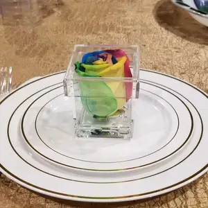 Boîte à fleurs en acrylique Rose, boîte à fleurs en acrylique, présentoir Cube
