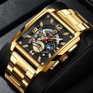 BINBOND marque hommes montre TOP qualité montres à Quartz en acier inoxydable grand cadran carré pour hommes mode Sport montres-bracelets reloj