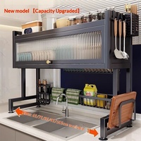 Égouttoir de rangement double couche en métal pour évier de cuisine, support à vaisselle anti-poussière sur pied avec conception sans perçage