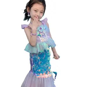 美人鱼服装儿童蕾丝公主裙万圣节女孩儿童爱丽儿连衣裙